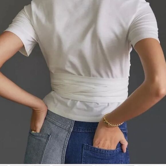 NWT Anthroplogie Pilcro Tie-Front Top White Size X-Small - Picture 3 of 12